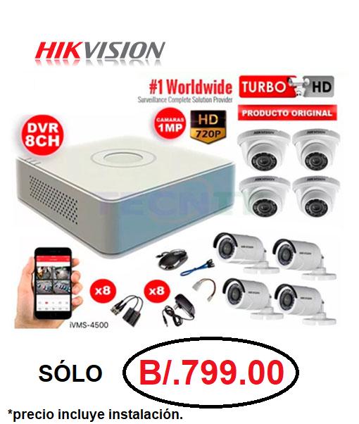 8 cámaras Hikvision con instalación incluida $799.00